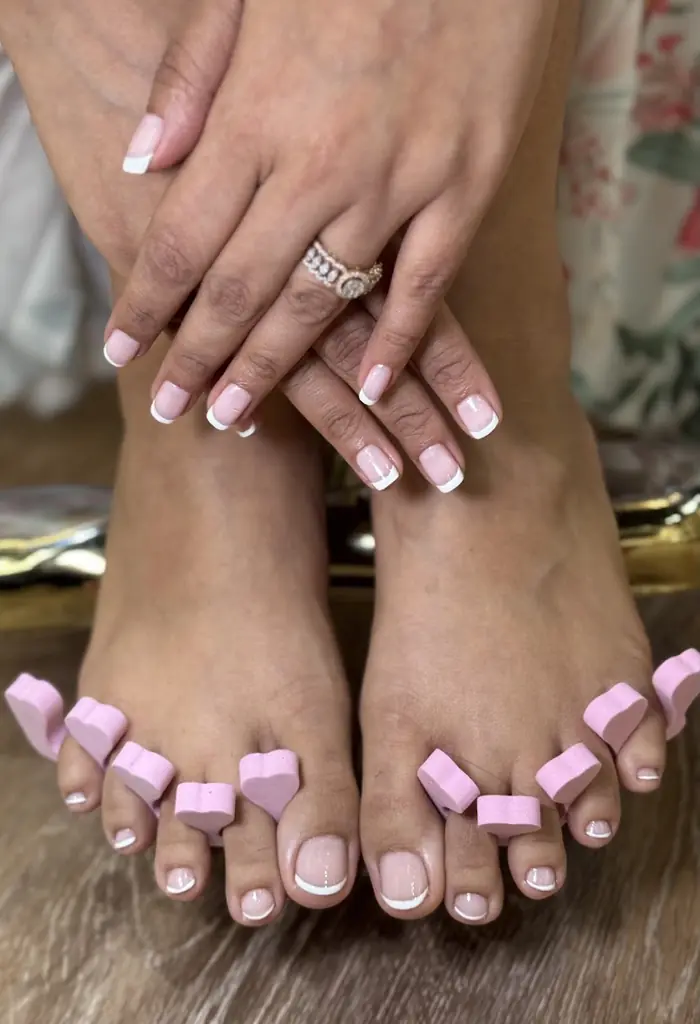 French pedicure done at Ash Beauty